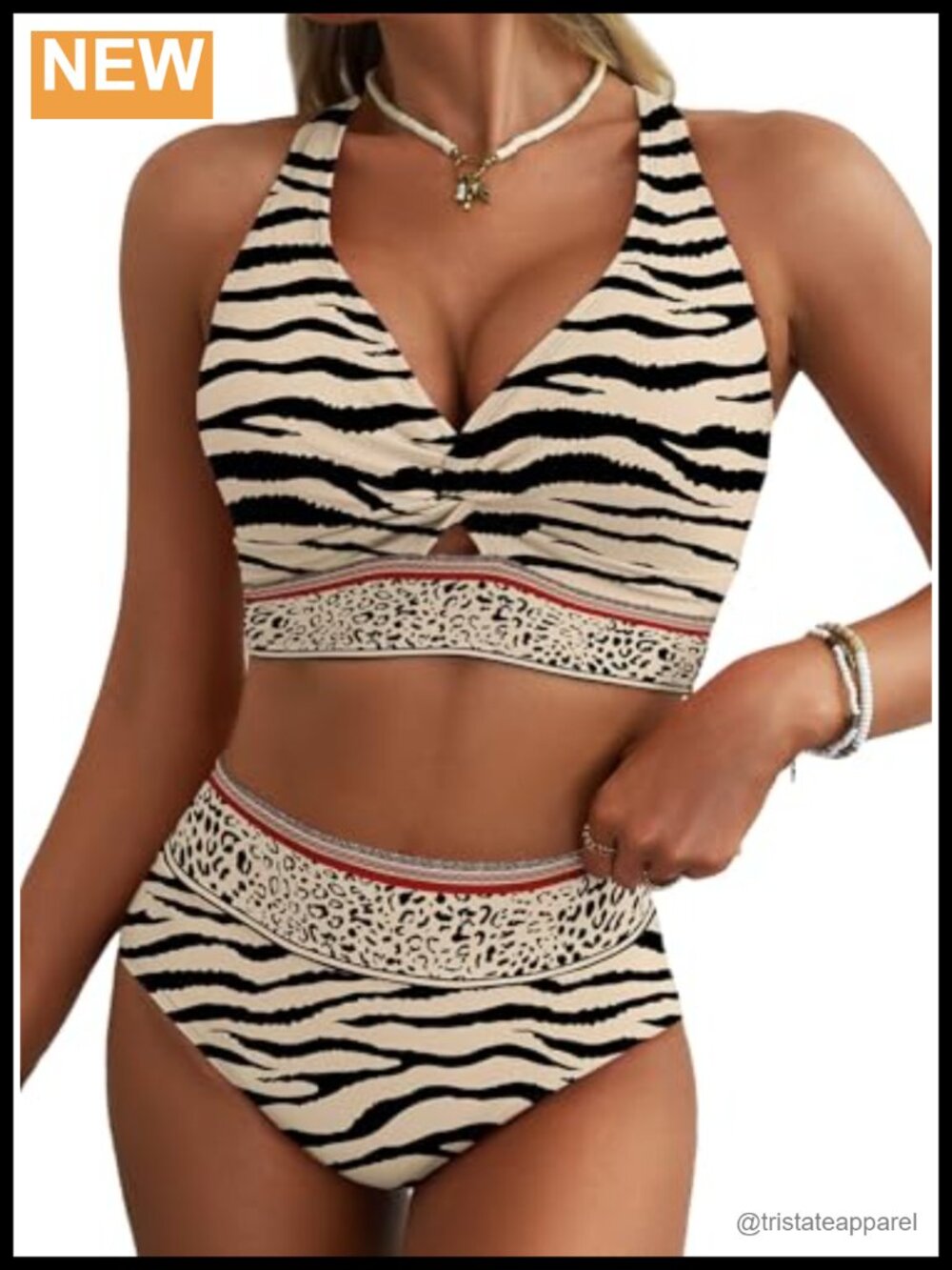Herseas Twist Front High Waisted Bikini Set Floral Swim Suit